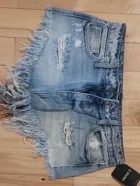 Forever 21 Light Blue Distressed Frayed Denim Mini Skirt